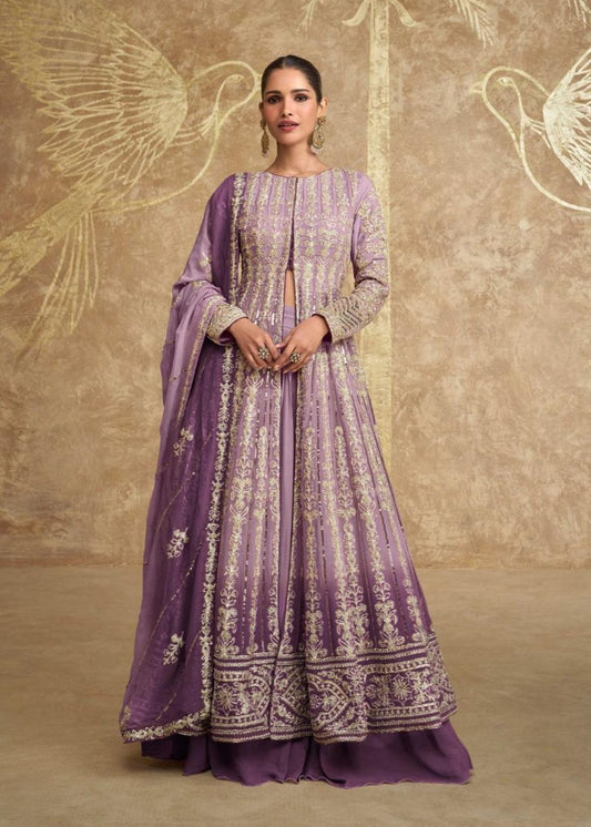 Meher– Baingani Resham Slit Anarkali Set with Embroidered Dupatta