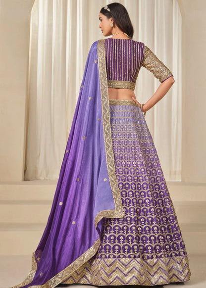 Majestic Amethyst – Imperial Purple Chinon Silk Lehenga with Regal Lavender Drapes