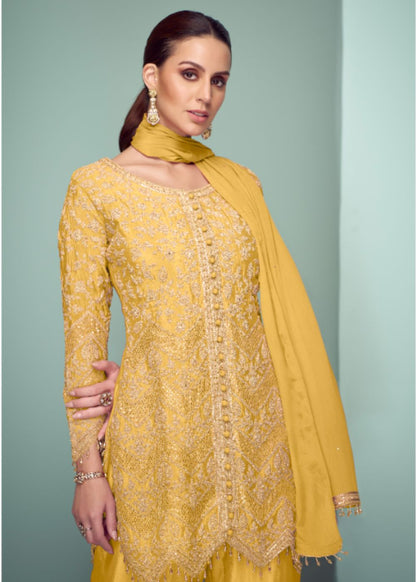 Zarnigar Marigold Muse Heavy Chinon Plazoo Set