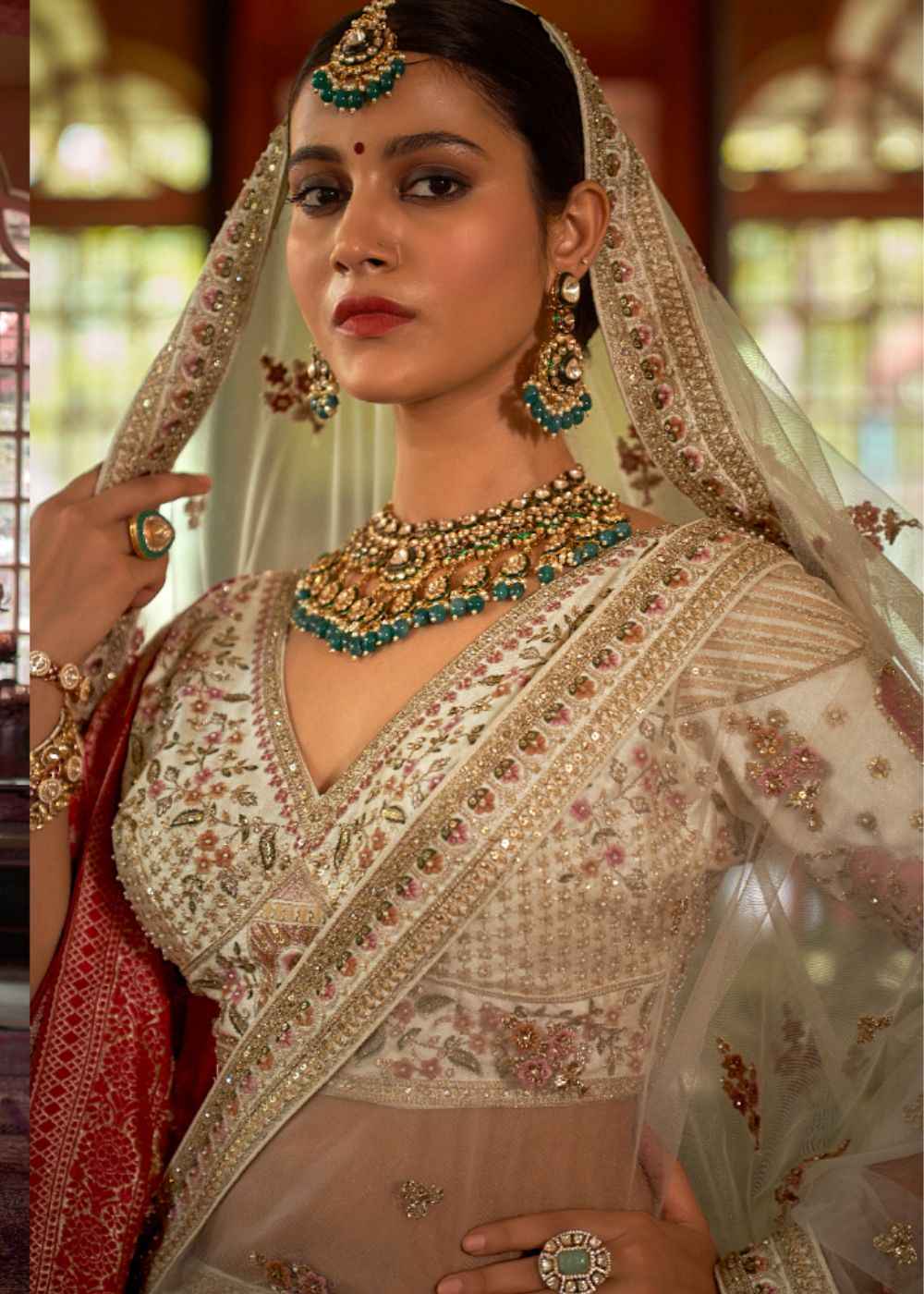 Ivory Pearl Serenity Double Dupatta Bridal Lehenga
