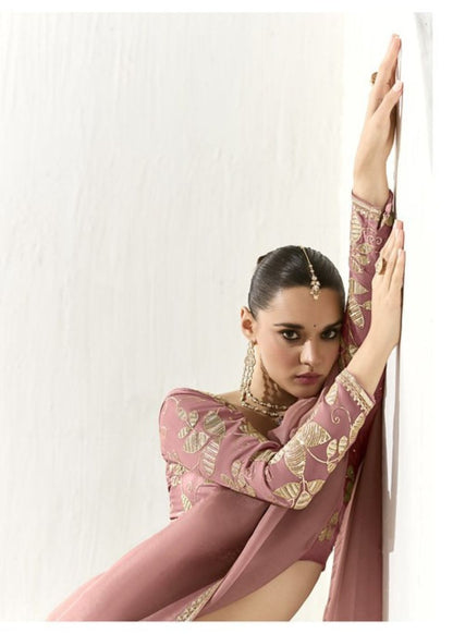 Gulabi Gharana-Dusty rose pink organza silk saree