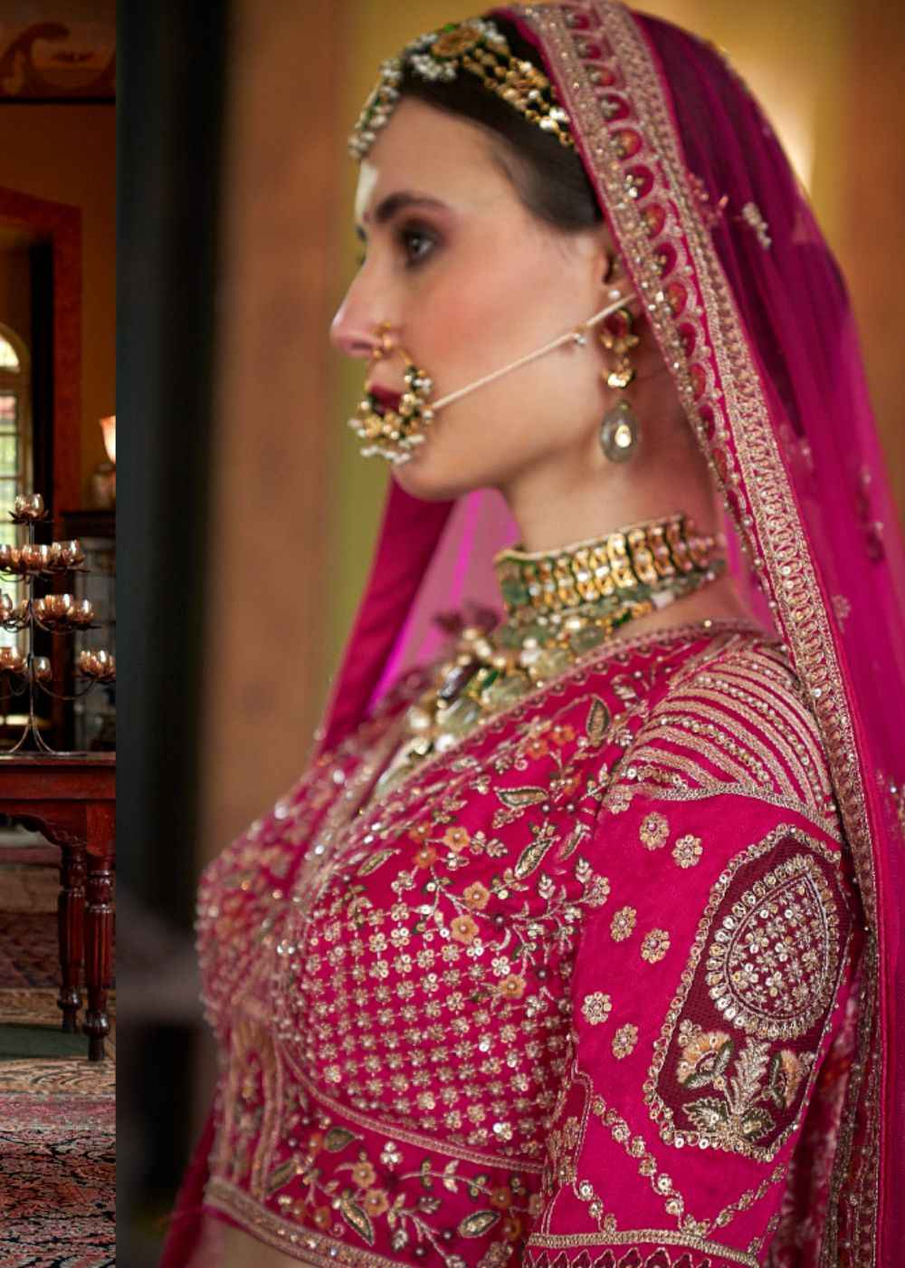 Regal Fuchsia Enchantress Double Dupatta Bridal Lehenga