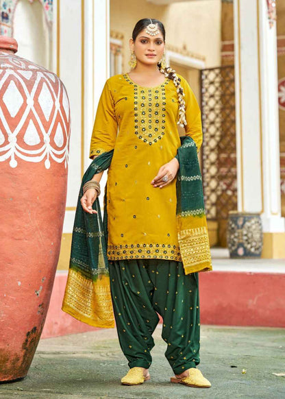 Golden Mustard Glamour – Gadhwal Silk Patiyala Suit