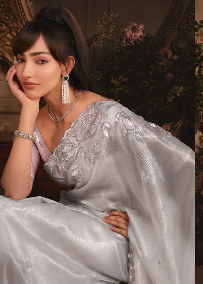 Silver Cloud Tissue Organza Saree