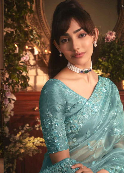 Aqua Dream Tissue Organza Saree