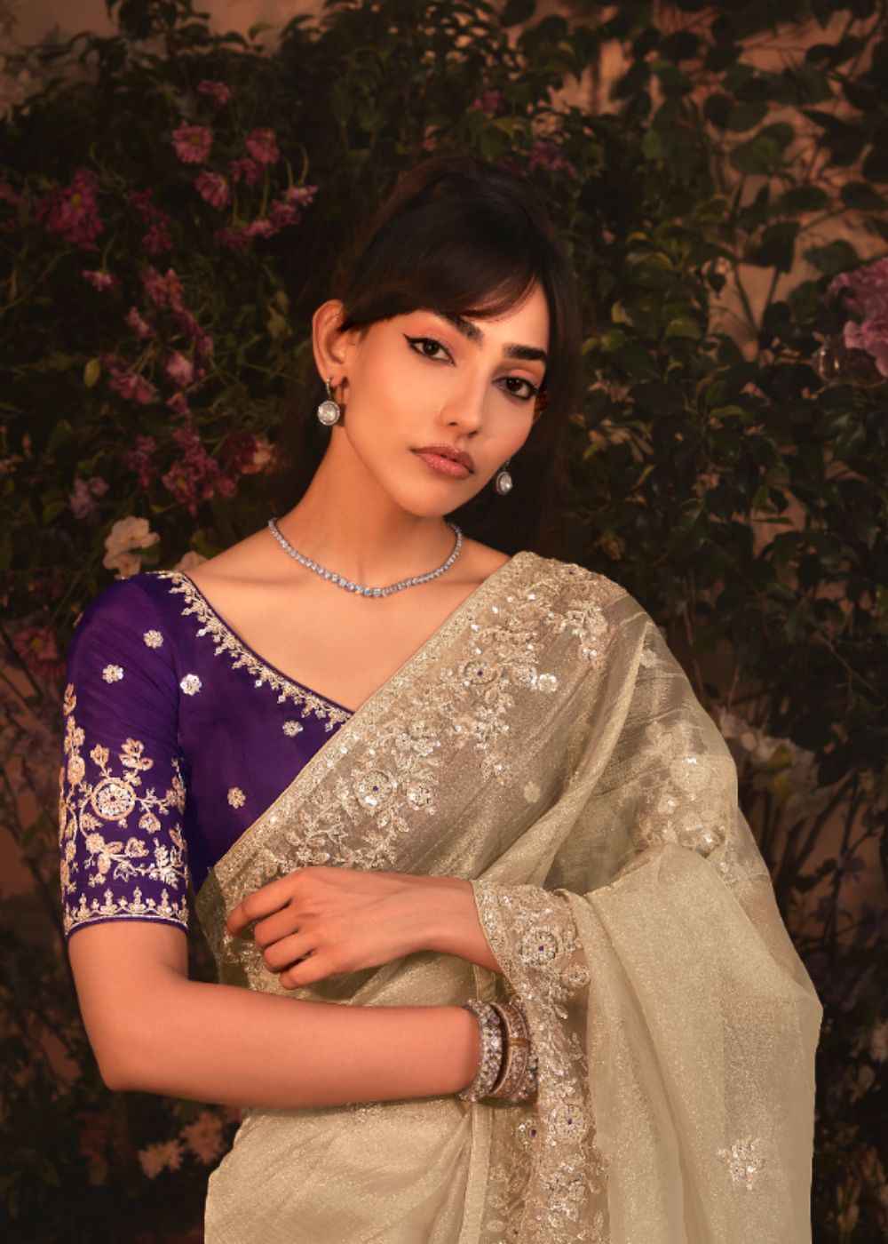 Mist Grey Tissue Organza Saree