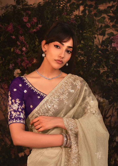 Mist Grey Tissue Organza Saree