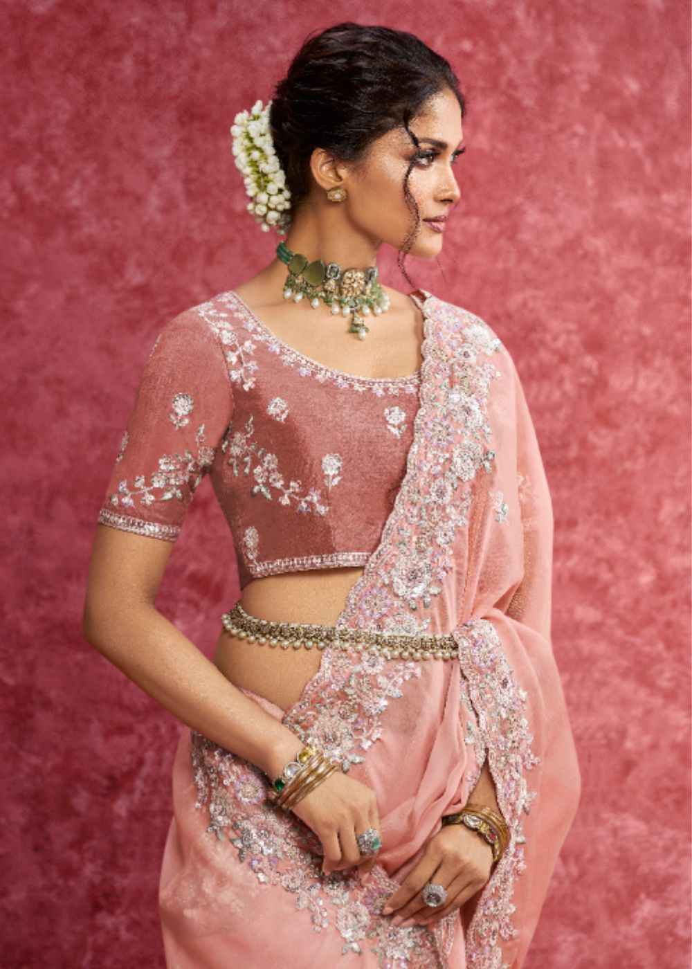 Peach Blossom Charm (Casio Work Saree)