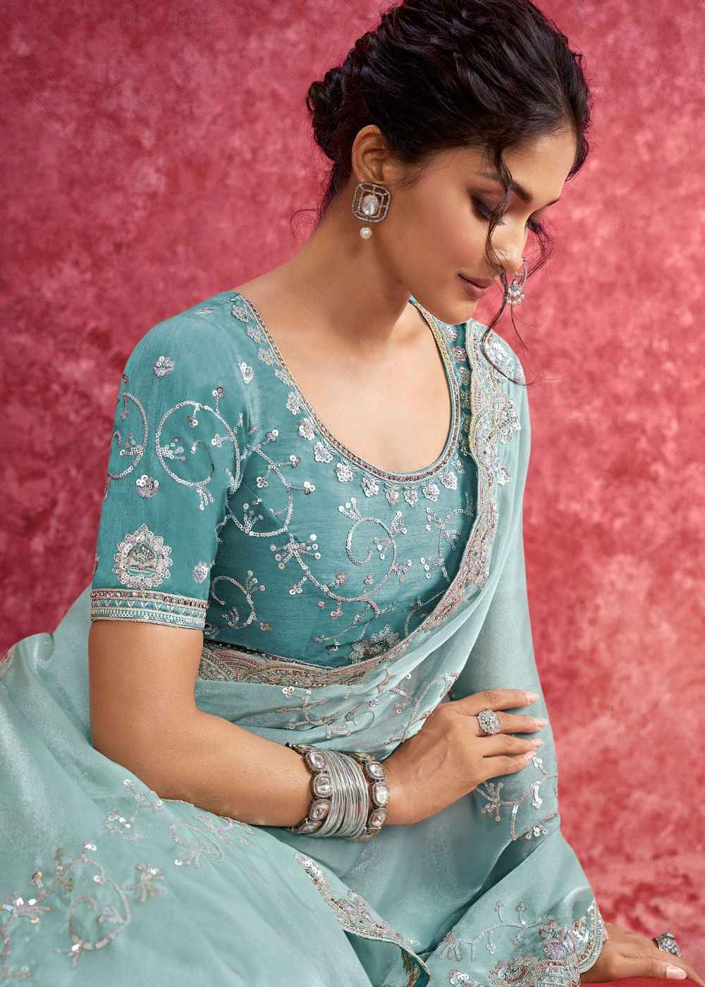 Sky Blue Galaxy Shine Saree