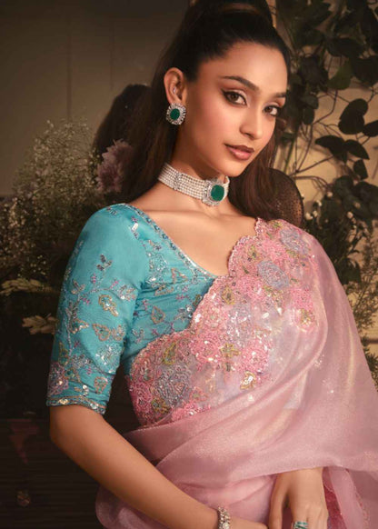 Baby Pink Tissue Organza Saree