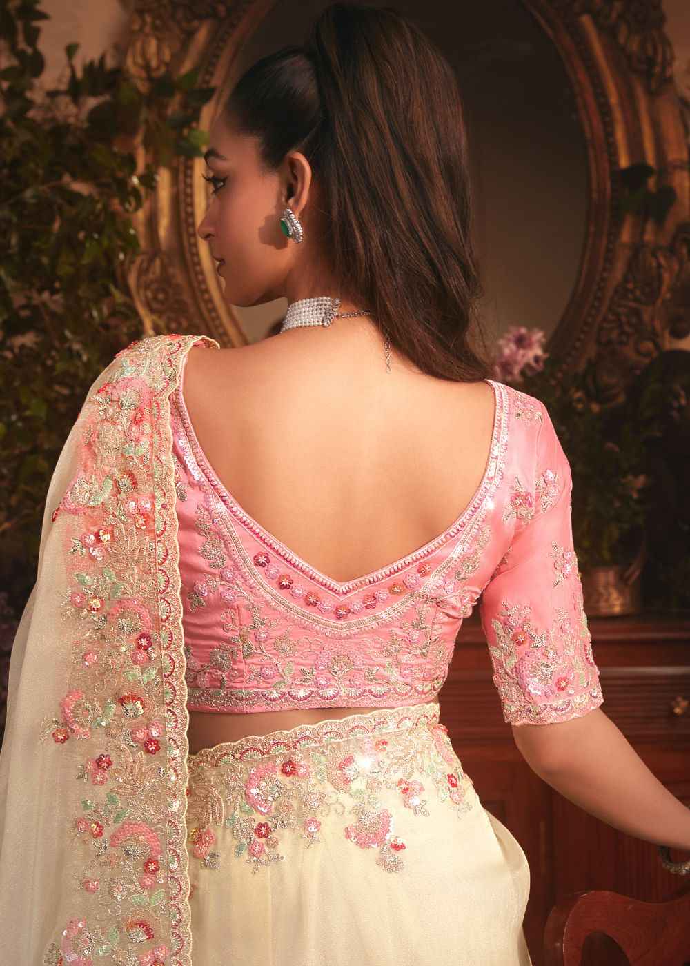 Ivory Rose Tissue Organza Saree