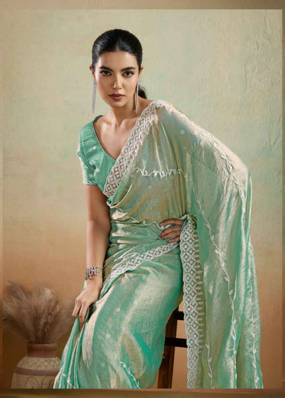 Aqua Mist Velvet Chiffon Saree