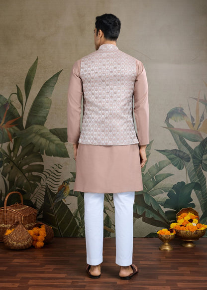 Rose Dust Royalty – Blush Beige Kurta with Designer Jacquard Silk Jacket