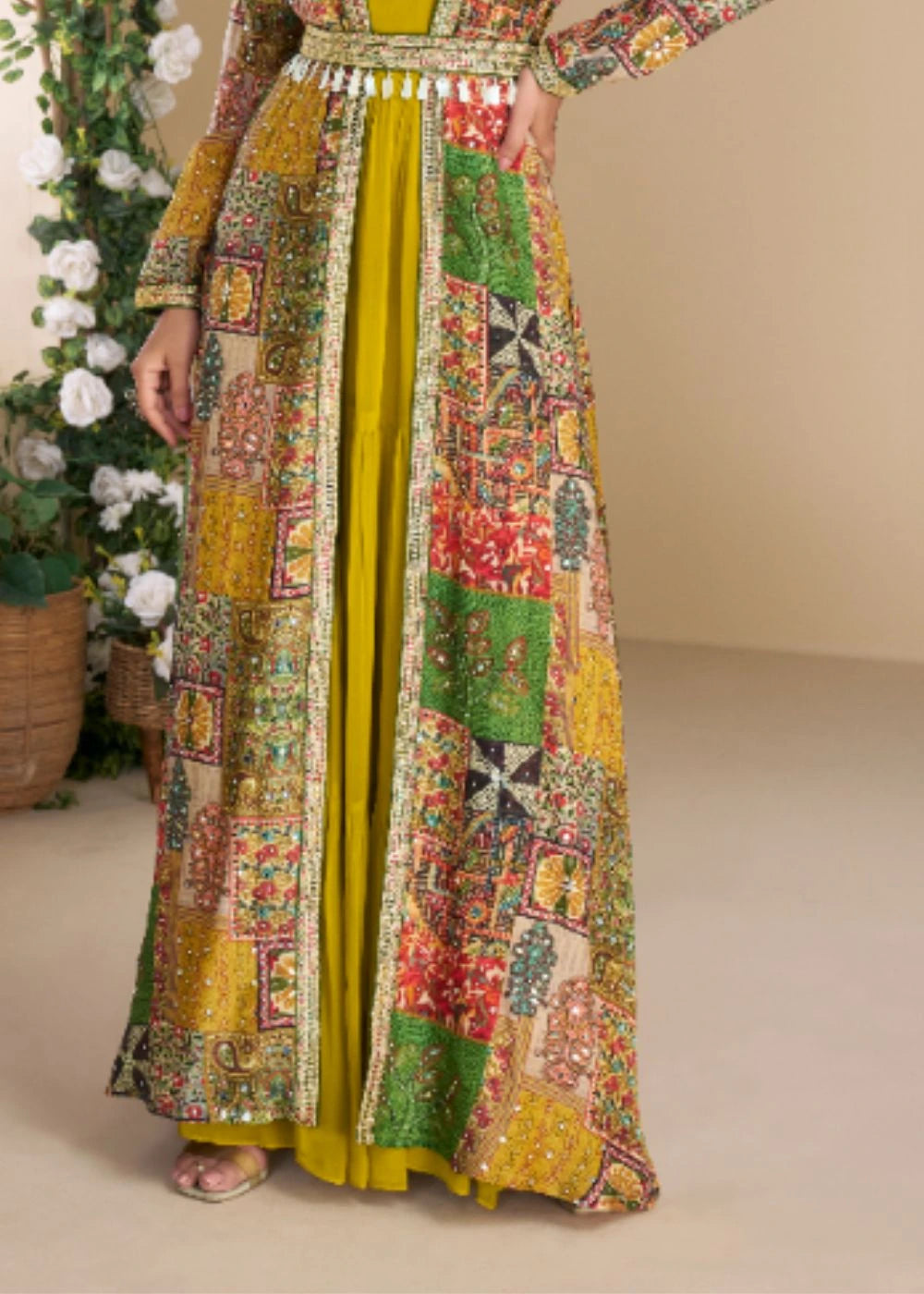 Mustard Glow Silk Embellished Shrug Set