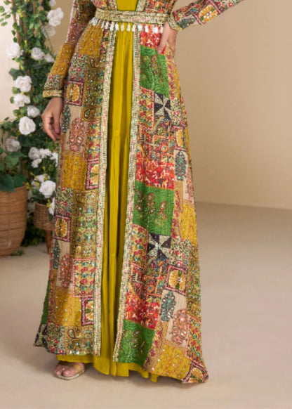 Mustard Glow Silk Embellished Shrug Set