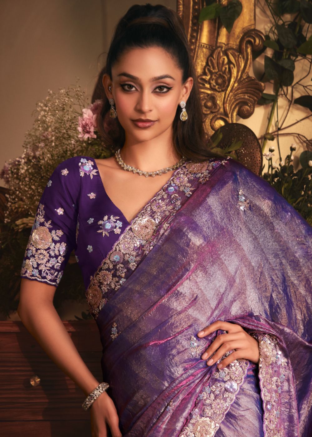 Royal Purple Tissue Organza Saree