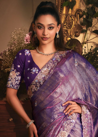 Royal Purple Tissue Organza Saree