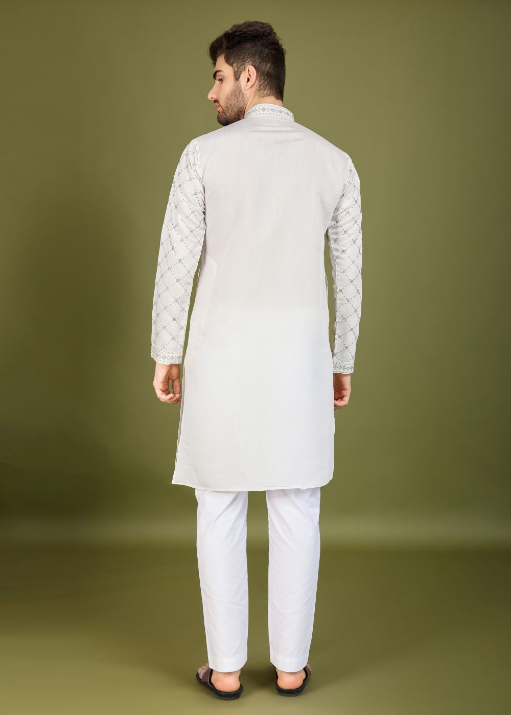 Royal White Viscose Embroidered Kurta with Dupatta