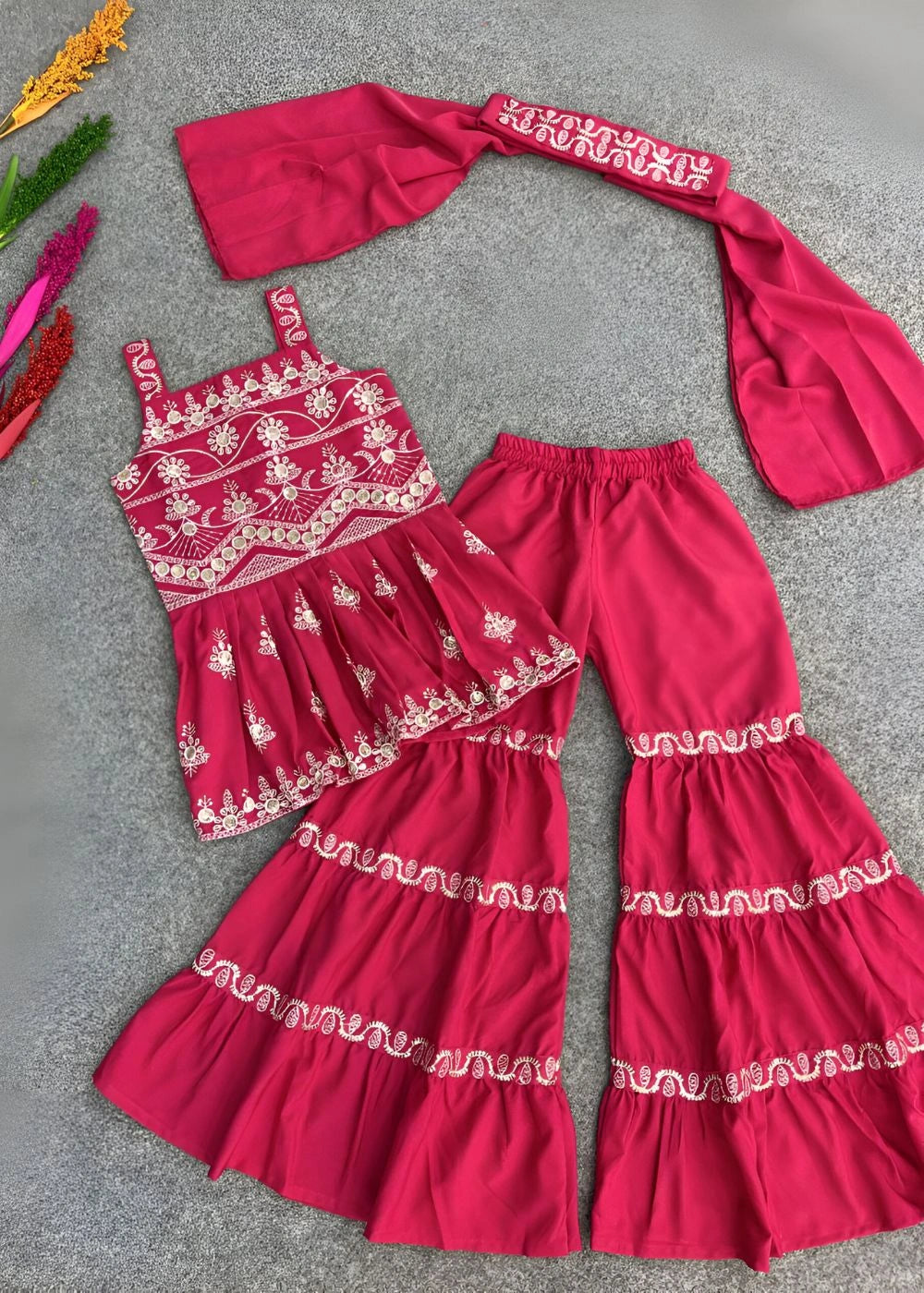 Blush Pink Embroidered Kids Sarara Set with Dupatta