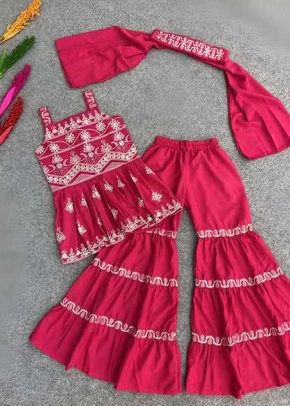 Blush Pink Embroidered Kids Sarara Set with Dupatta