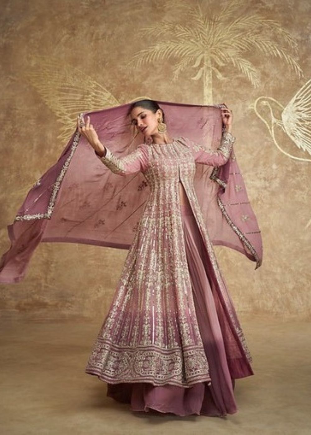 Noor–Gulabi Zari Kalidar Slit Anarkali with Embroidered Dupatta