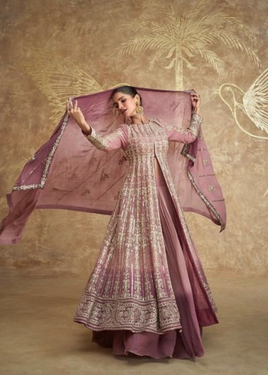 Noor–Gulabi Zari Kalidar Slit Anarkali with Embroidered Dupatta
