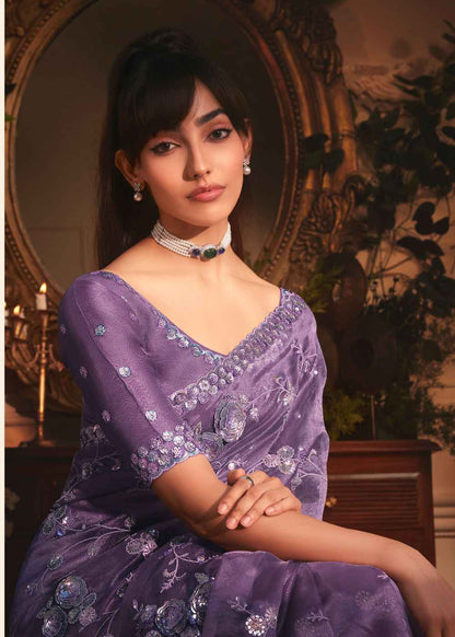 Lavender Mist Tissue Organza Saree