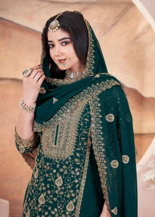 Hariyaali–Emerald Green Embroidered Georgette Ensemble