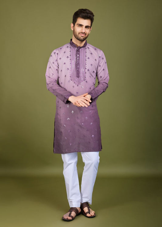 Omber Purple Regal Kurta – Royal Elegance Embroidered Look