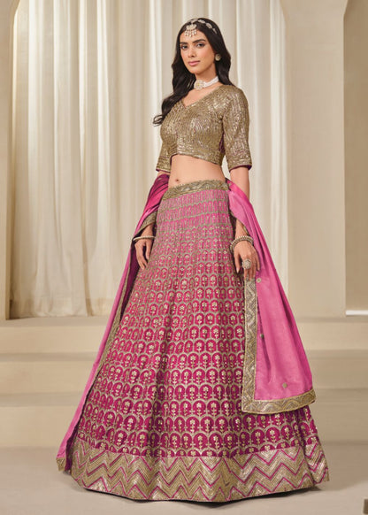 Magenta Empress – Queen’s Pink Chinon Silk Lehenga with Exquisite Royal Detailing