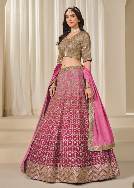 Magenta Empress – Queen’s Pink Chinon Silk Lehenga with Exquisite Royal Detailing