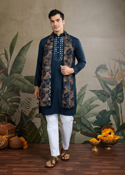 Teal Majesty Zari Mirror Kurta Set with Dupatta
