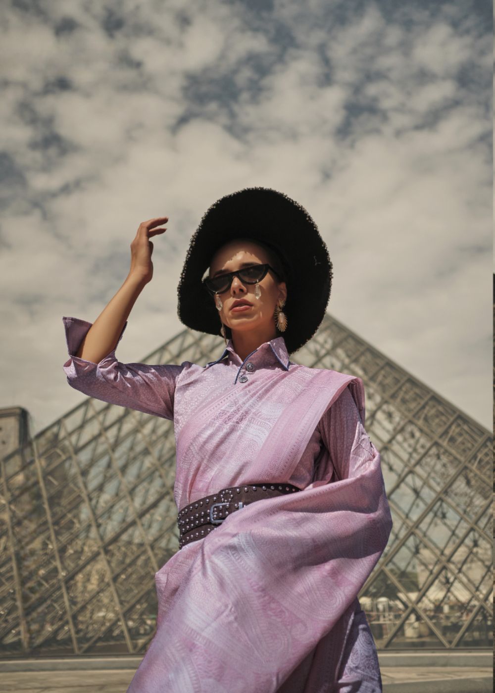 Lavender Lilac Satin Silk Saree with Self-Weaving