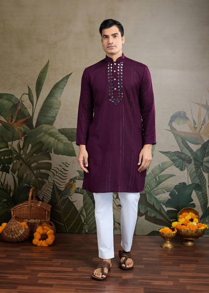 Royal Violet Zari Mirror Kurta Set with Dupatta