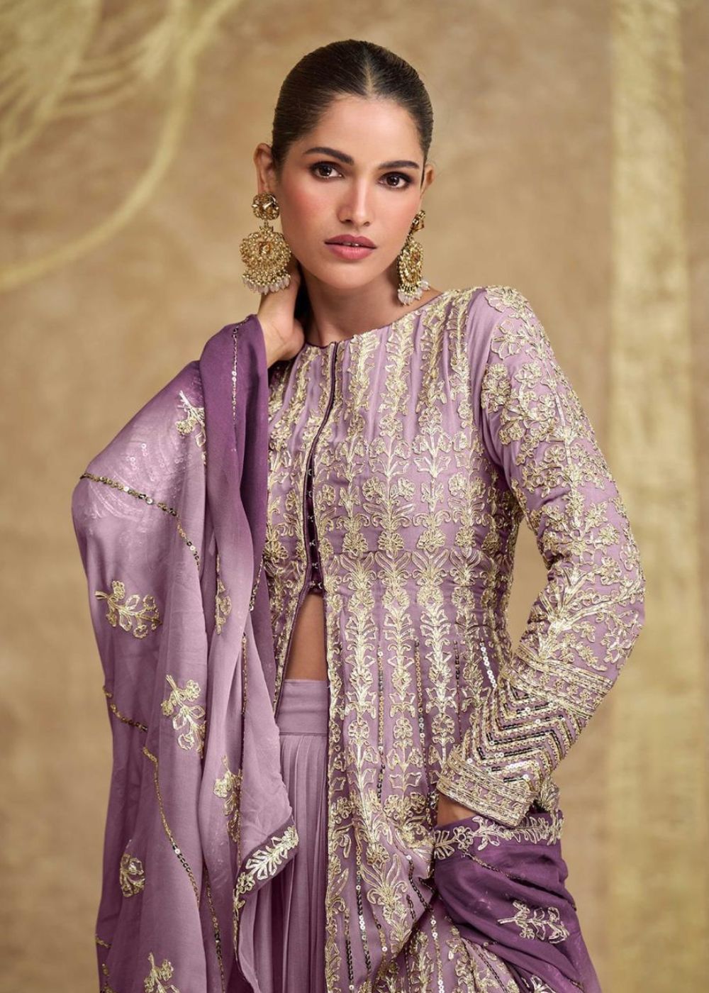 Meher– Baingani Resham Slit Anarkali Set with Embroidered Dupatta