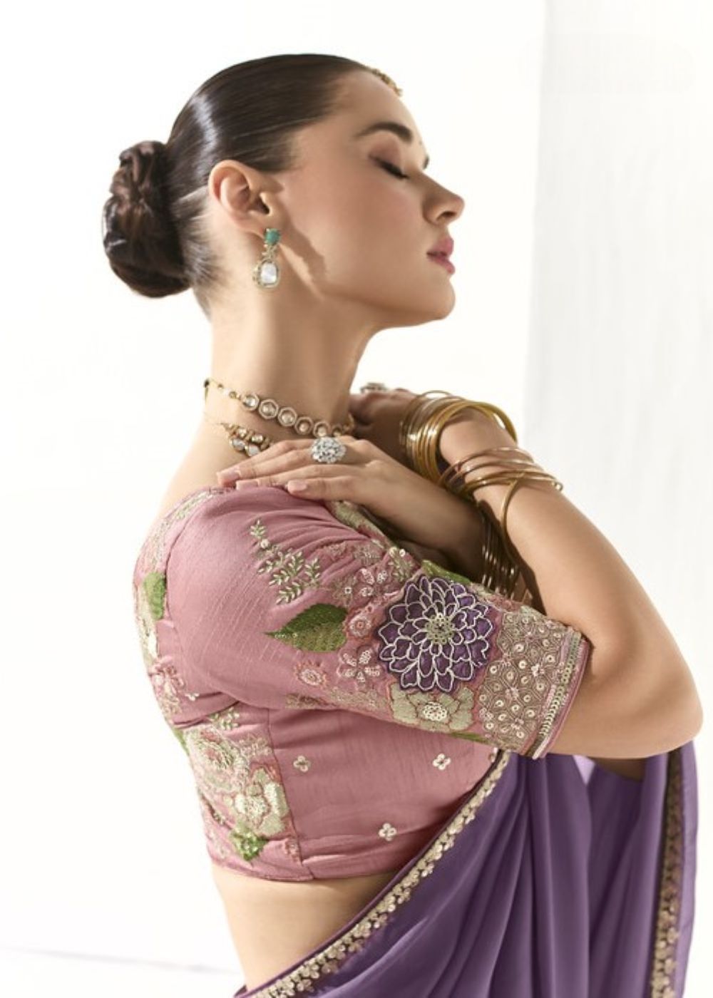 Rajkanika – Royal Purple Organza Tissue Saree with Butta Work