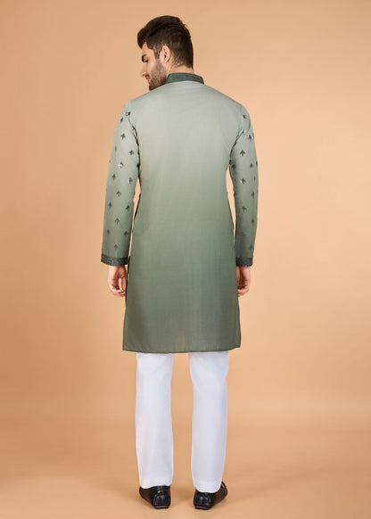 Omber Green Regal Kurta – Majestic Thread Embroidered Style