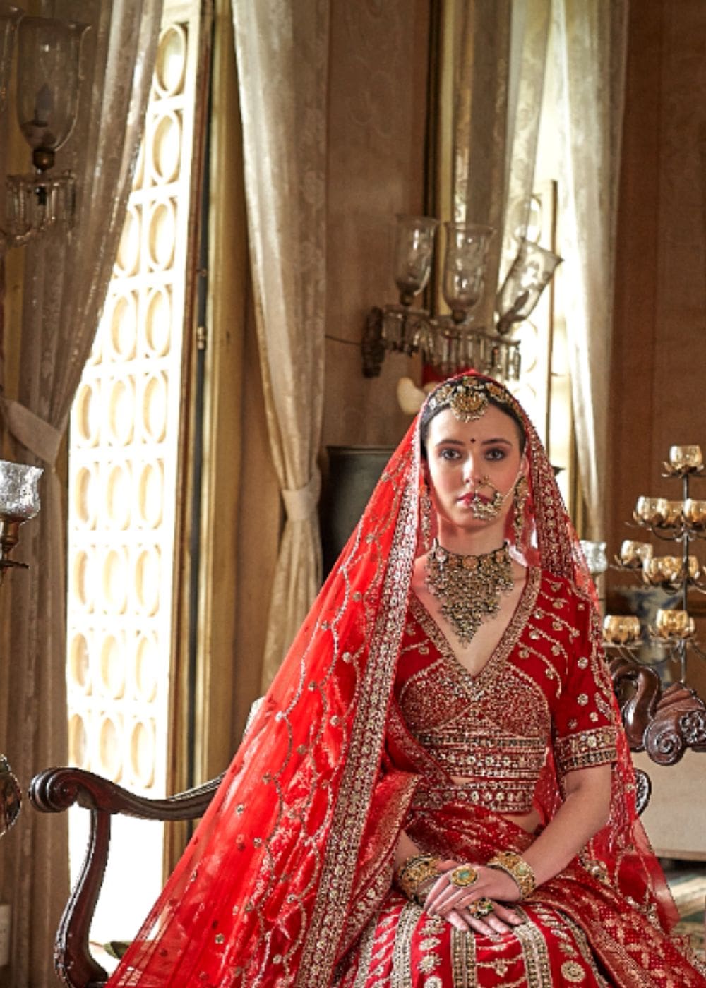 Crimson Flame & Golden Aura Bridal Lehenga
