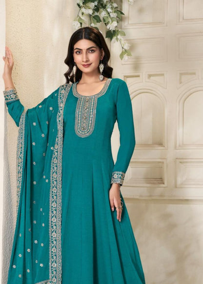 Verdant Charm Embroidered Chinnon Gown