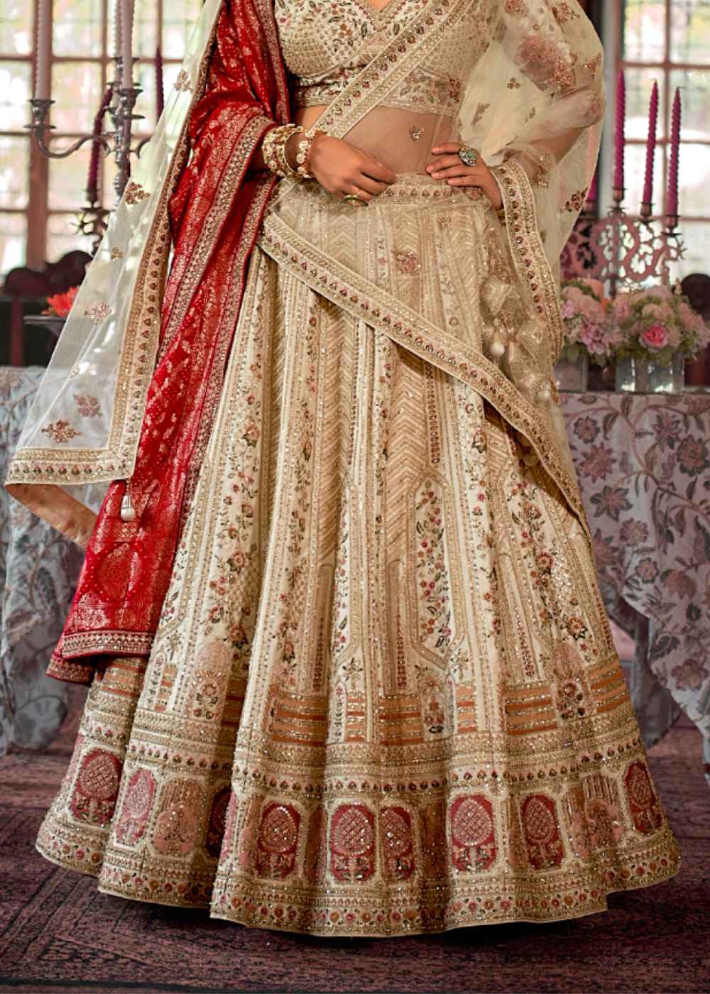 Ivory Pearl Serenity Double Dupatta Bridal Lehenga