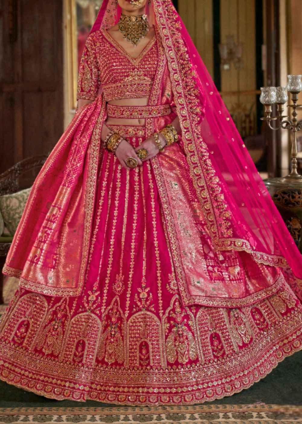 Pink Radiance – Festive Fuchsia Bridal Lehenga Set with Double Dupatta