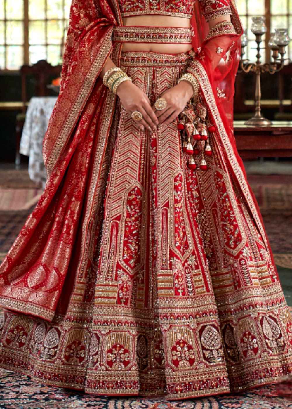 Crimson Royal Heritage Double Dupatta Bridal Lehenga