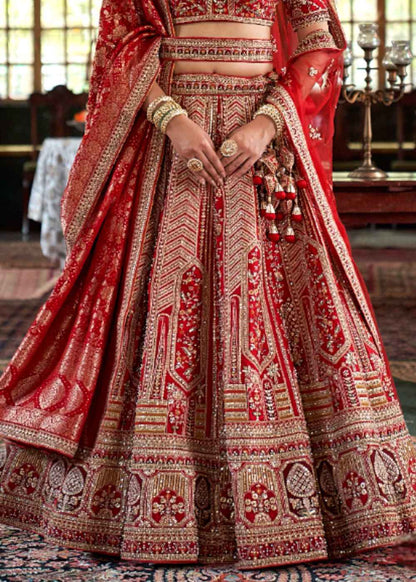 Crimson Royal Heritage Double Dupatta Bridal Lehenga