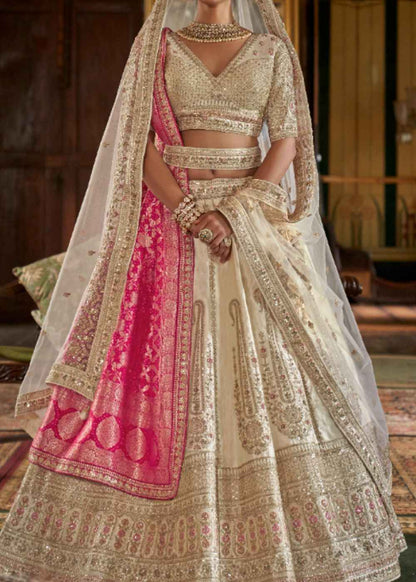 Ivory Grace – Off-White Bridal Lehenga Set with Double Dupatta