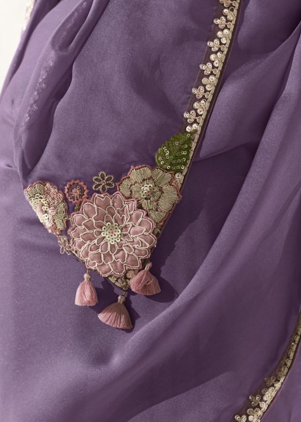 Rajkanika – Royal Purple Organza Tissue Saree with Butta Work