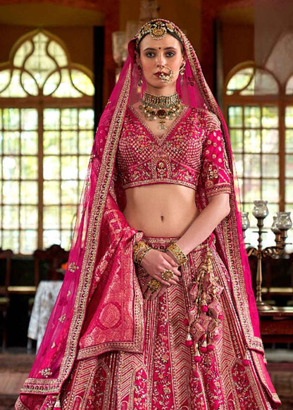 Regal Fuchsia Enchantress Double Dupatta Bridal Lehenga