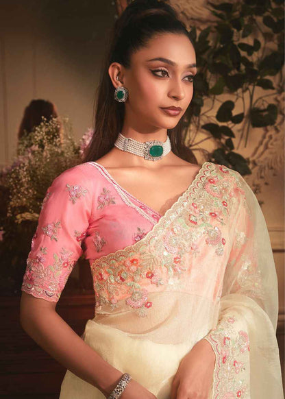 Ivory Rose Tissue Organza Saree