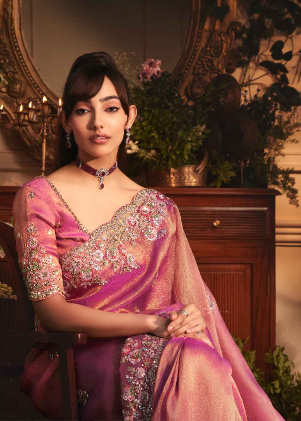 Pink Blossom Tissue Organza Saree