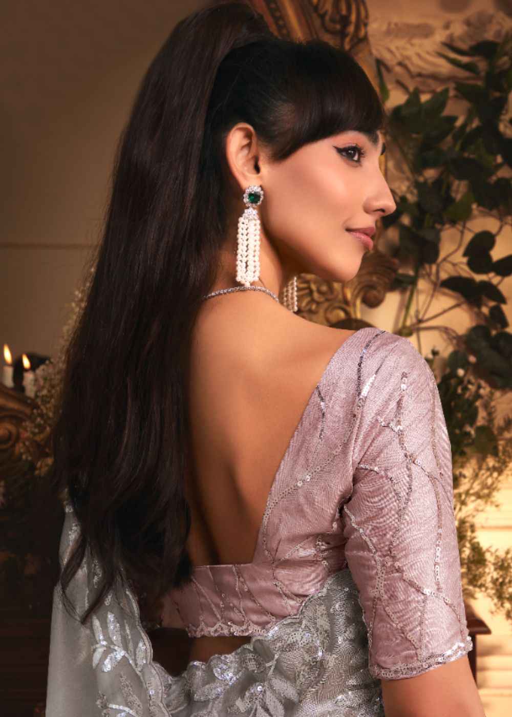 Silver Cloud Tissue Organza Saree