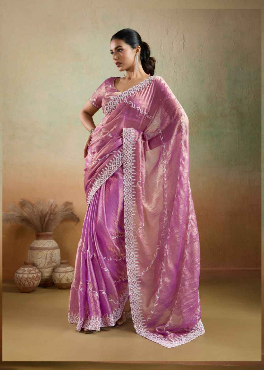 Royal Orchid Velvet Chiffon Saree